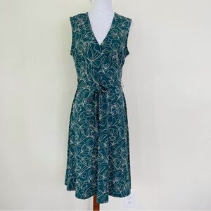 Leota Floral Green Sleeveless Faux Wrap Dress M Medium